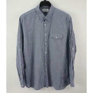 Barbour Drift Shirt Linen Blend Micro Houndstooth Check Mens XL Roll Sleeve Blue